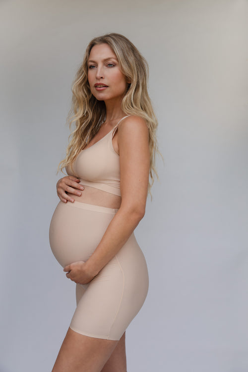 ByeBra Besiūliai aukšto juosmens šortukai nėščiosioms MATERNITY SHORT BEIGE