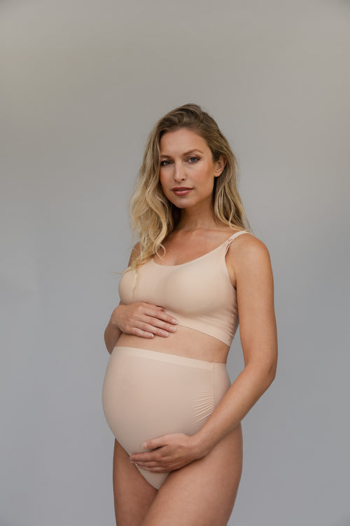 ByeBra Besiūlės aukšto juosmens tanga kelnaitės nėščiosioms MATERNITY THONG BEIGE