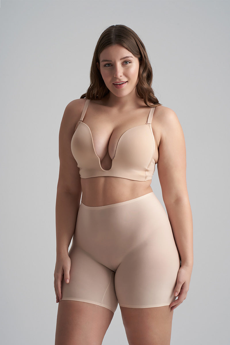 ByeBra Lengvos kompresijos besiūliai šortukai UNI STRETCH MID WAIST SHORT BEIGE