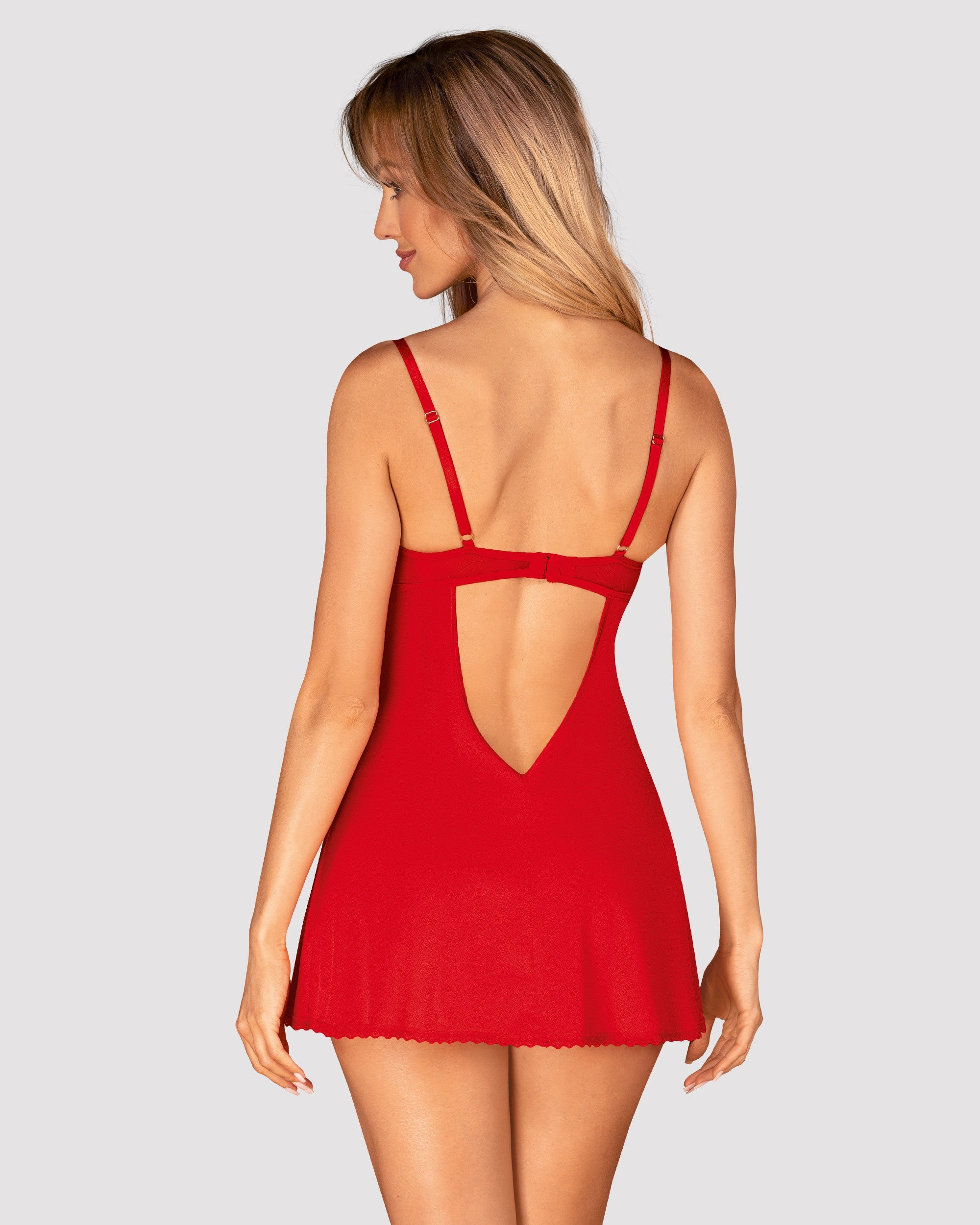 Obsessive Seksualūs nėriniuoti naktinukai INGRIDIA CHEMISE, raudona