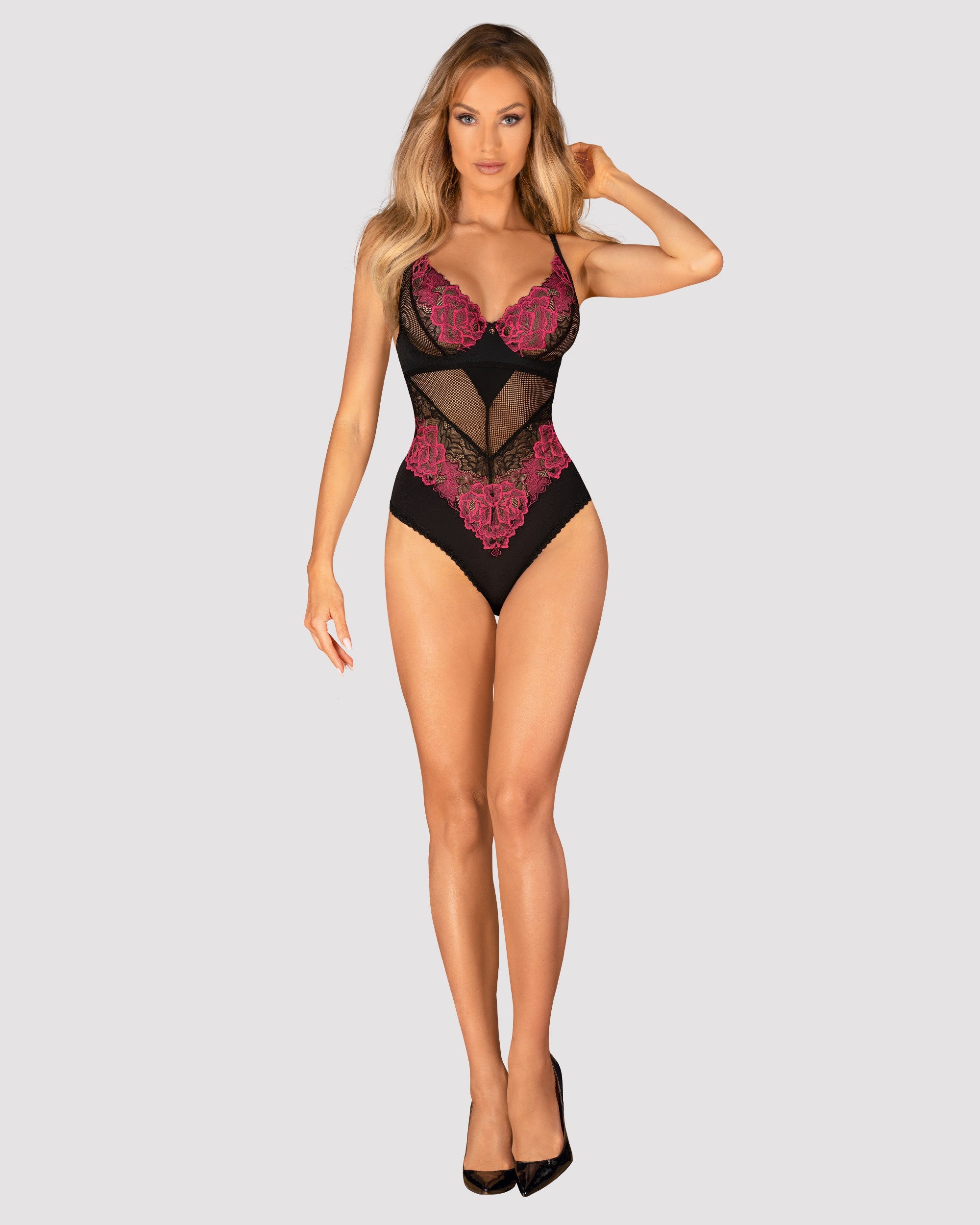 Obsessive Seksualus nėriniuotas bodis ROSENTY TEDDY, juoda
